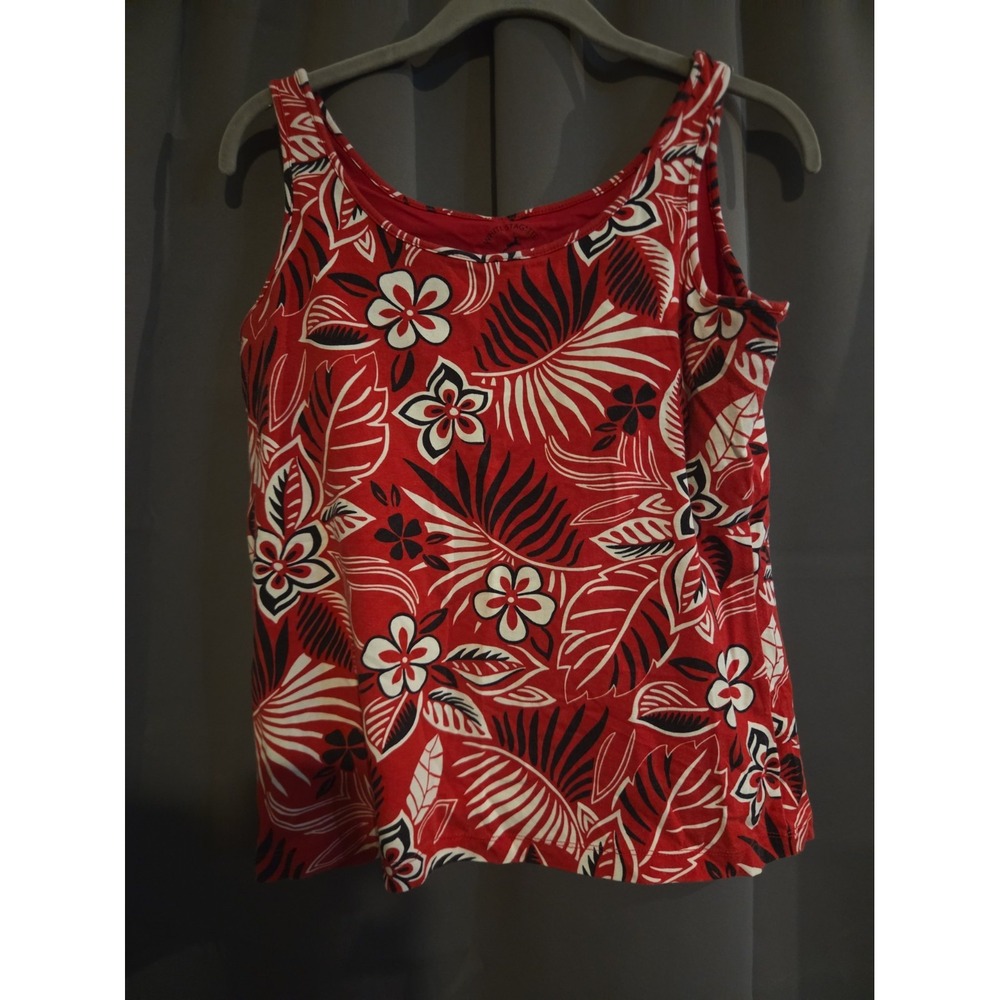 White Stag Tropical Tank Top Women M Red Palm Floral Print Sleeveless